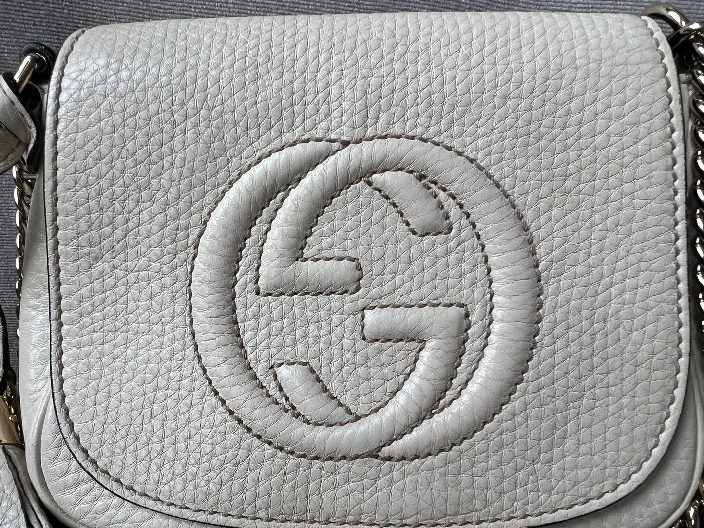 Gucci White Mini Soho Chain Crossbody Flap Bag