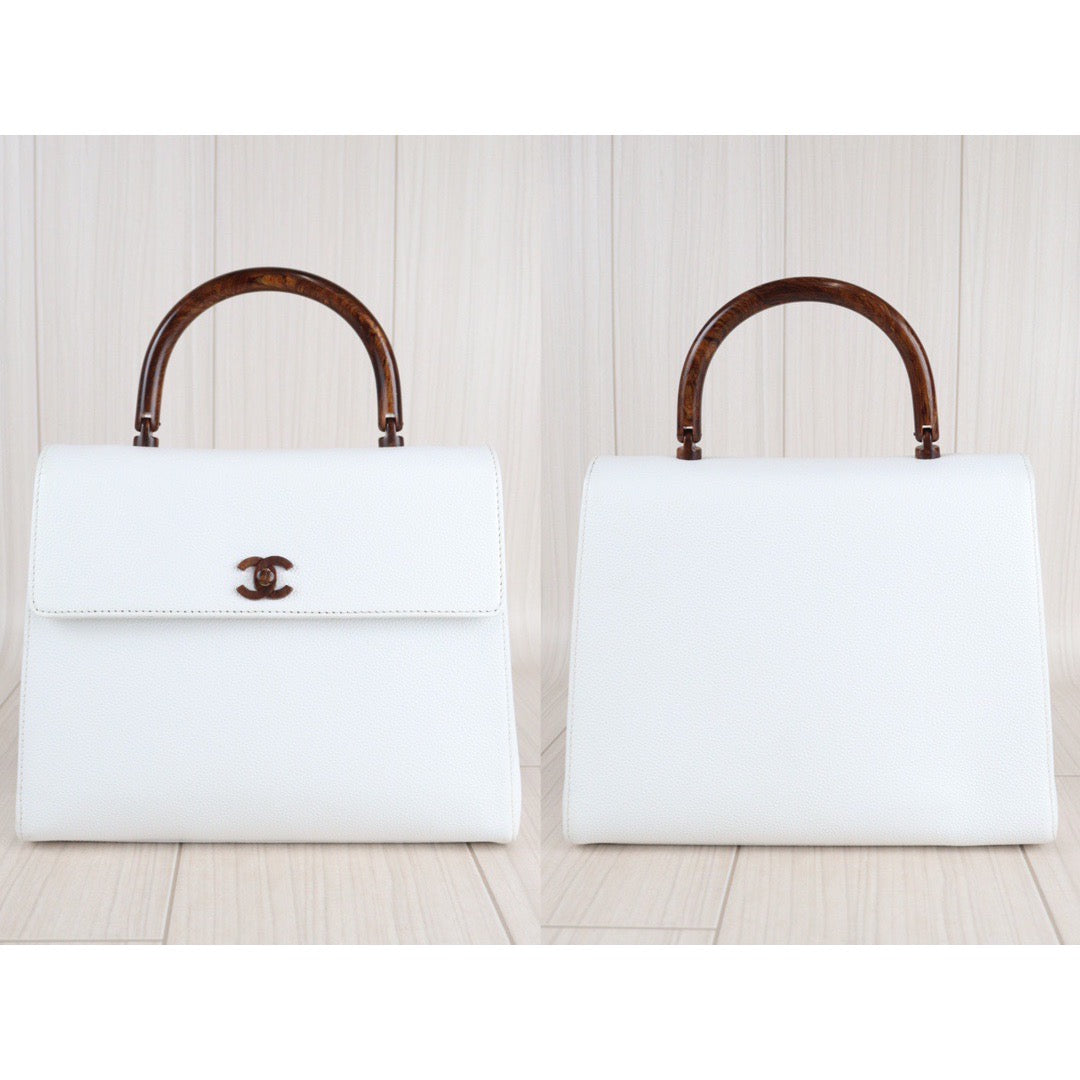 Rank A ｜ CHANEL Caviar Skin Leather Pear blossom wood HandBag White｜23062620