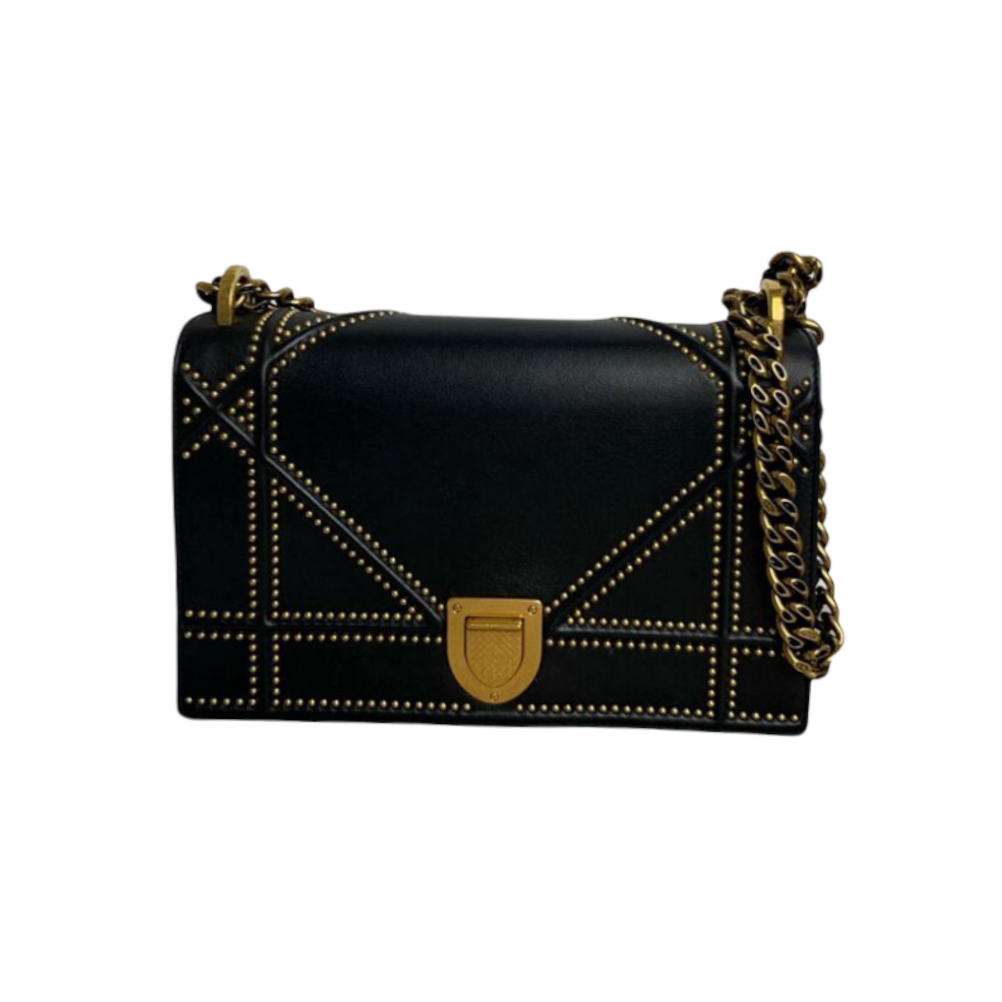 Studded Diorama Bag Medium Leather Black GHW