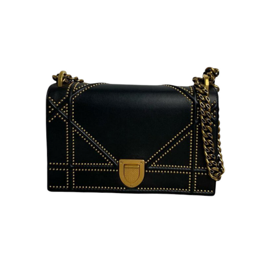 Studded Diorama Bag Medium Leather Black GHW