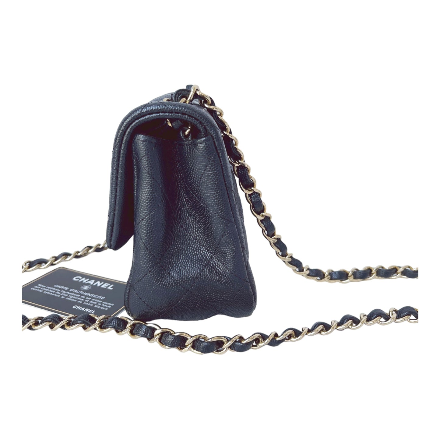 Chanel Quilted Mini Square Flap Black Caviar Gold Hardware 17B