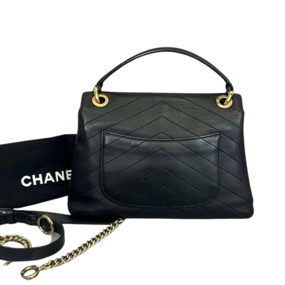 Small Chevron Chic Top Handle Black GHW