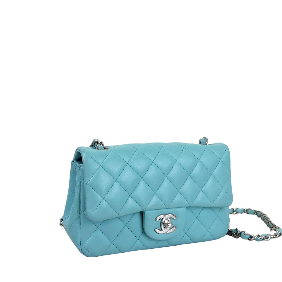 Mini Rectangal Flap Lambskin Blue SHW