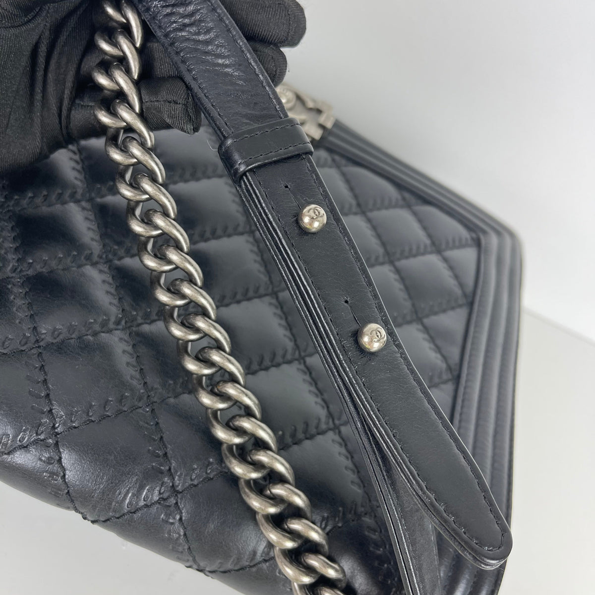 Large Le Boy Quilted Calfskin Black RHW