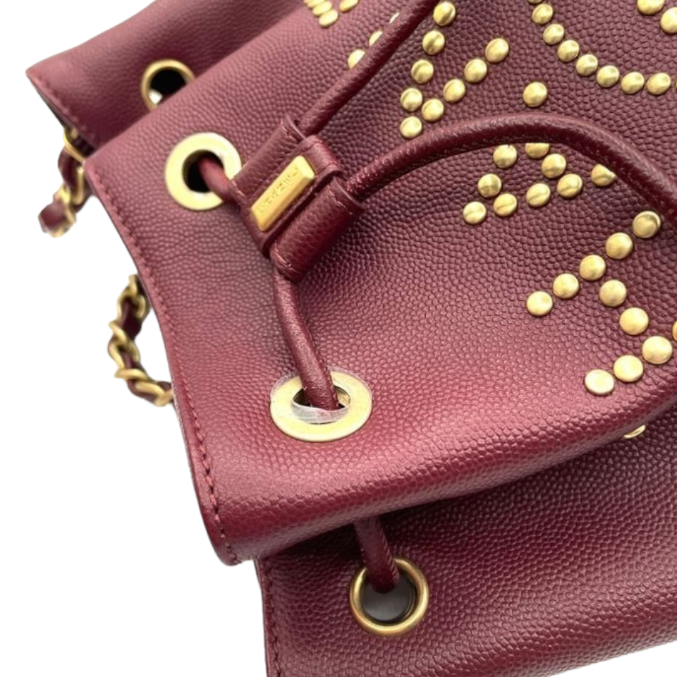Medium Deauville Drawstring Bucket Caviar Burgundy GHW