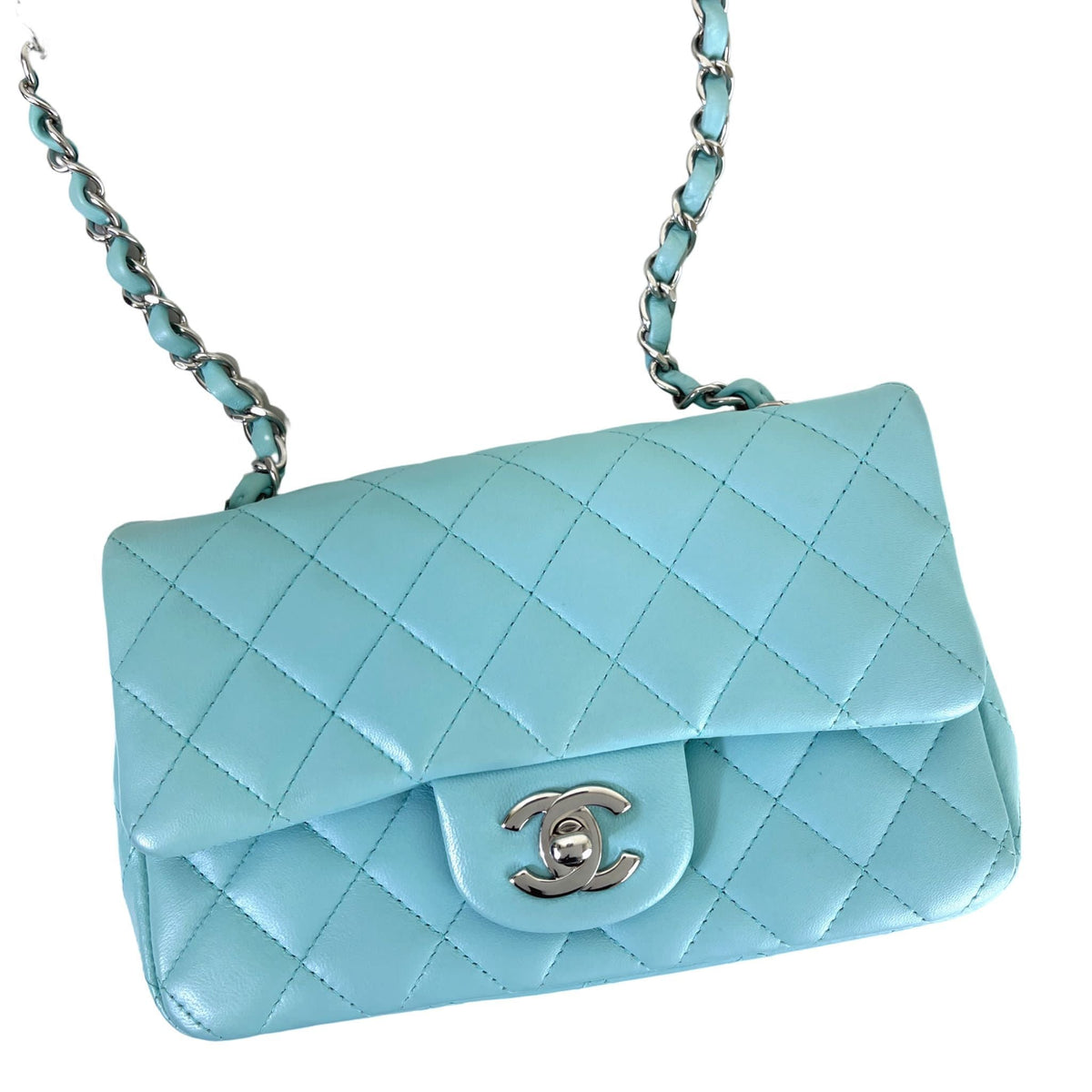Mini Rectangal Flap Lambskin Blue SHW