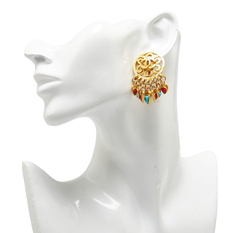 Chanel Vintage Coco Mark Swing Earrings Gold Plated
