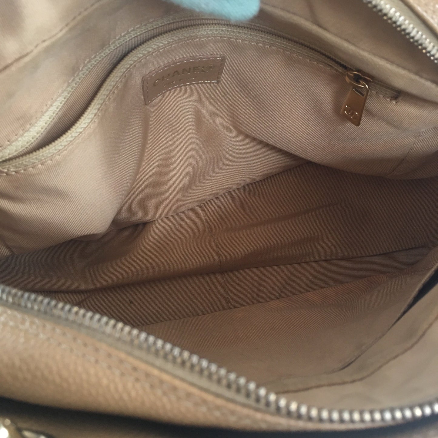 CHANEL Petite Shopping Tote Shoulder Bag in Beige Leather