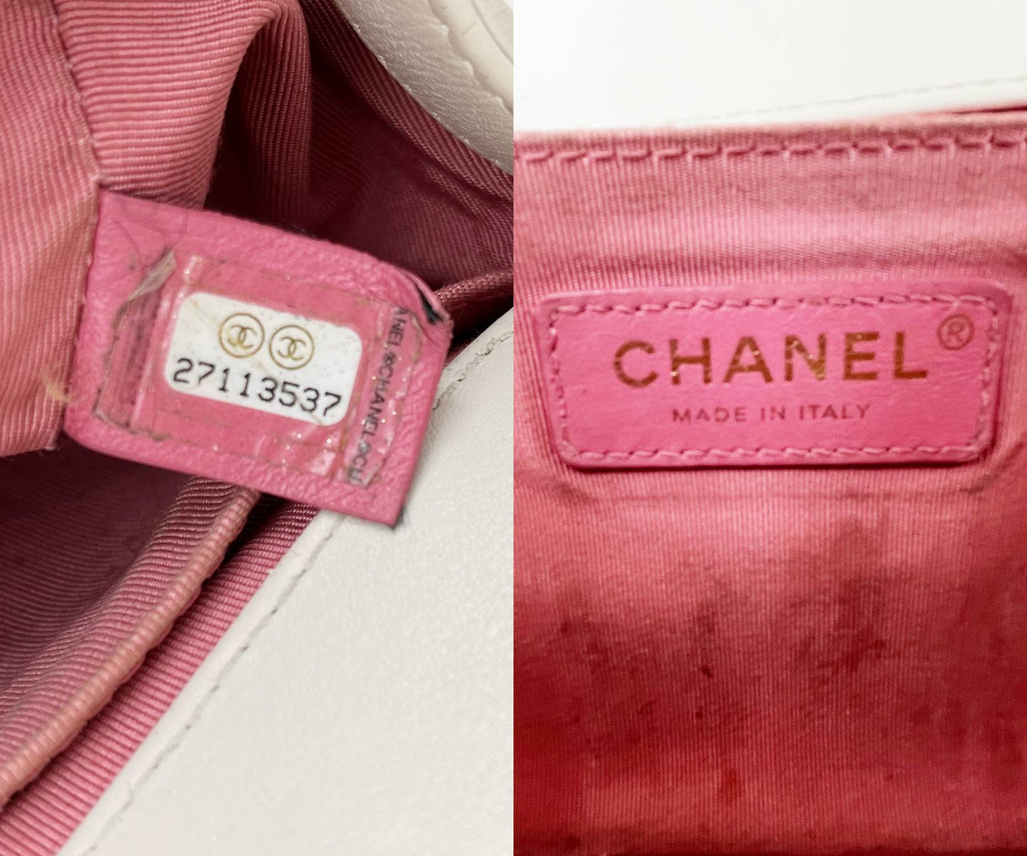 CHANEL Ivory Boy Pink Stitching Chevron Crossbody Bag