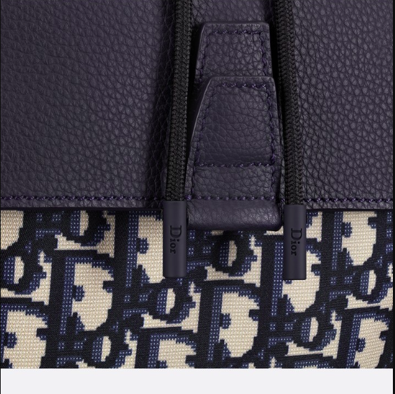 Dior Navy Blue Oblique Drawstring Motion Backpack Black/Beige