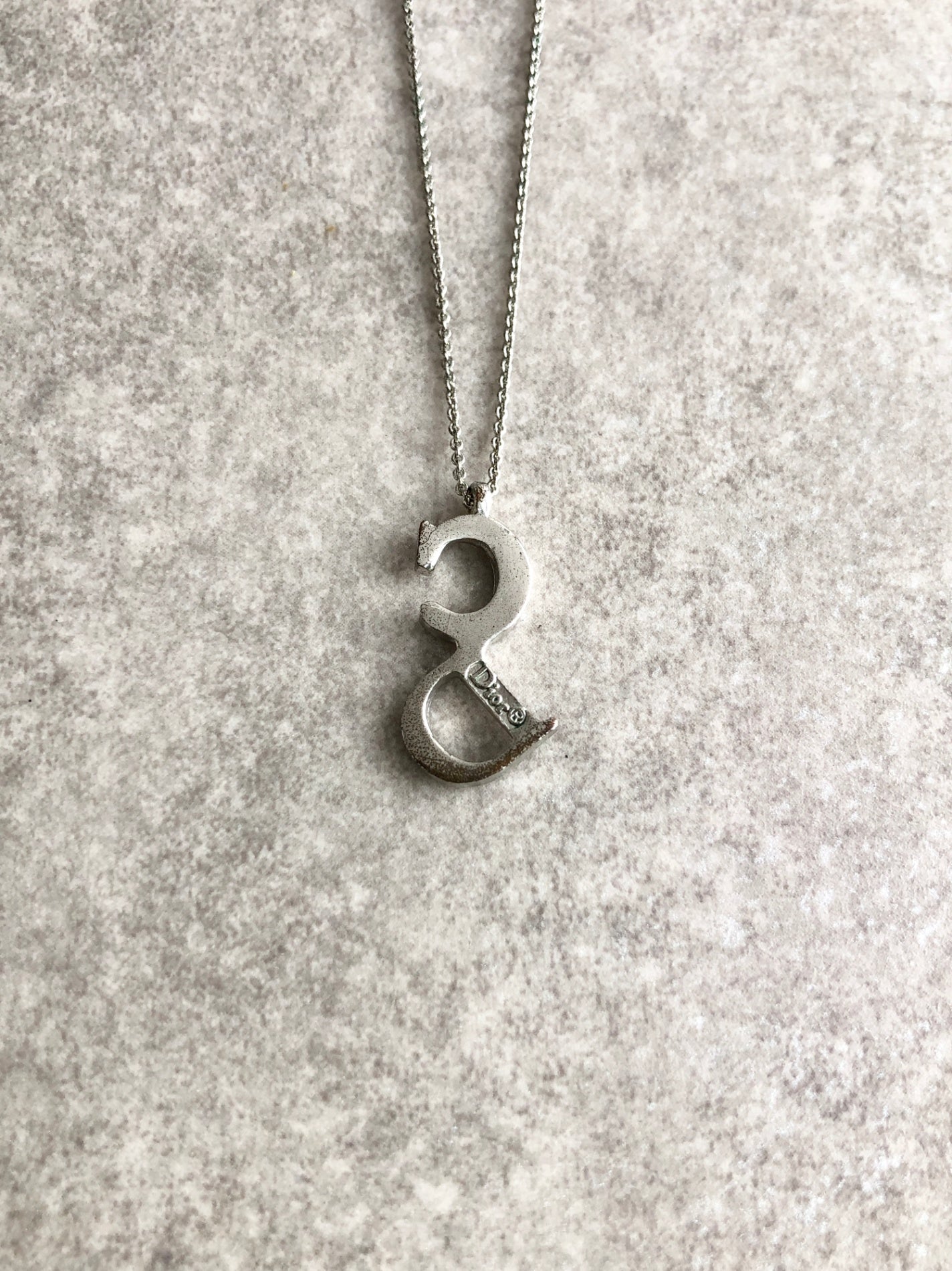 Christian Dior CD Logo Motif Necklace Silver Vintage ukyg82