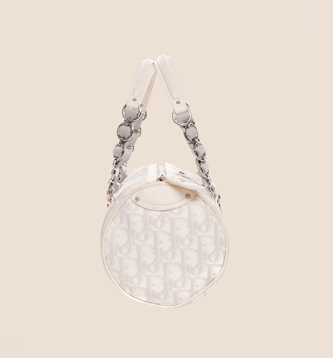 CHRISTIAN DIOR 2007 GREY & WHITE ROMANTIQUE TROTTER MINI BARREL BAG