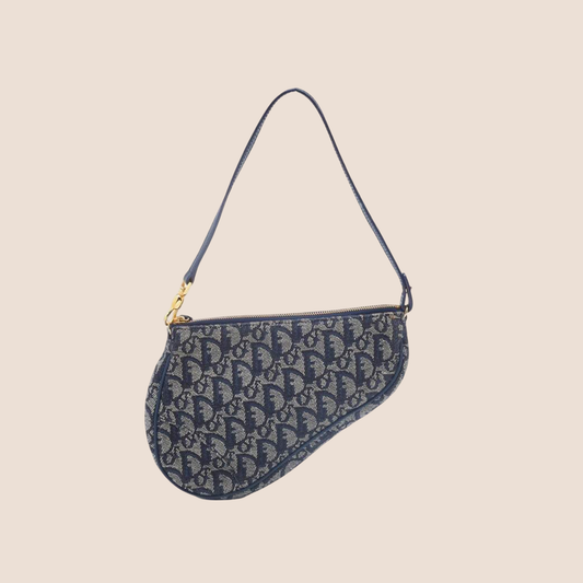 CHRISTIAN DIOR BLUE OBLIQUE CANVAS SADDLE BAG