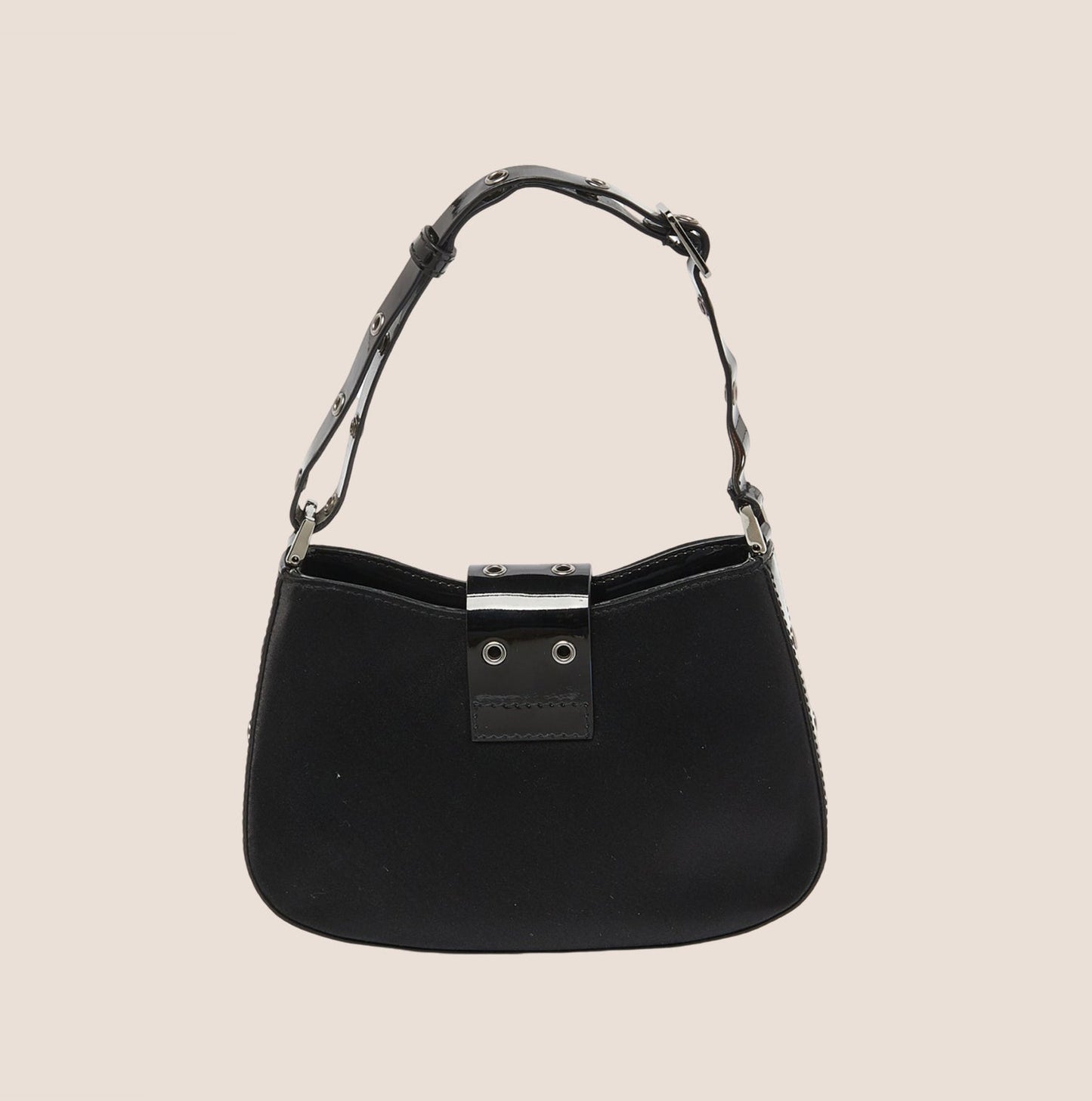 CHRISTIAN DIOR BLACK SATIN & PATENT LEATHER MINI STREET CHIC HOBO BAG