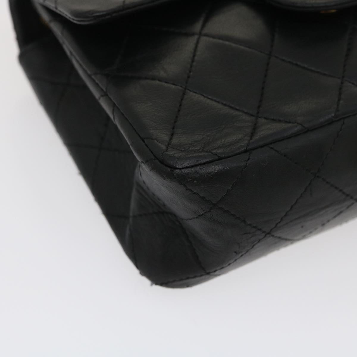Top Quality Chanel Mini Matelasse Chain New Shoulder Bag Lamb Skin Black Gold Auth ai651A