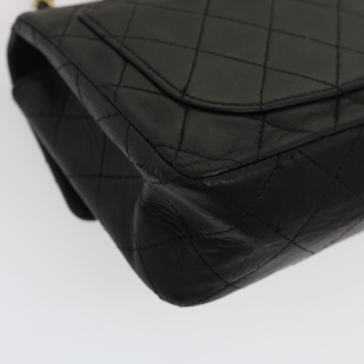 Top Quality Chanel Mini Matelasse Chain New Shoulder Bag Lamb Skin Black Gold Auth ai651A