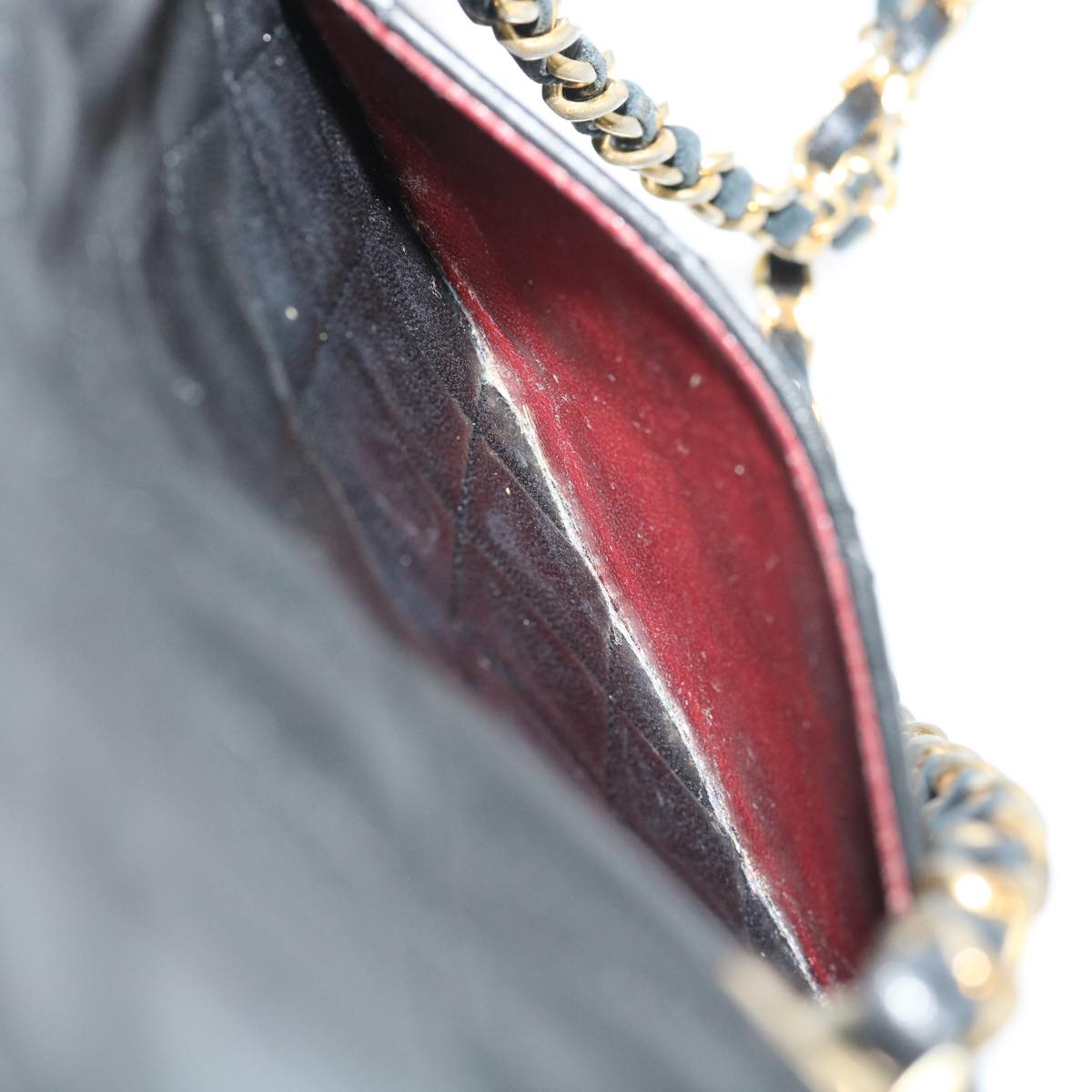 Top Quality Chanel Mini Matelasse Chain New Shoulder Bag Lamb Skin Black Gold Auth ai651A