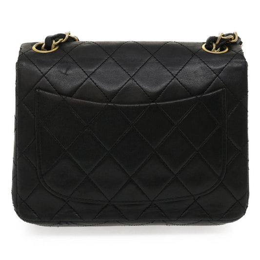 CHANEL Mini Matelasse Chain Flap Shoulder Bag Lamb Skin Black Gold Auth ai651A
