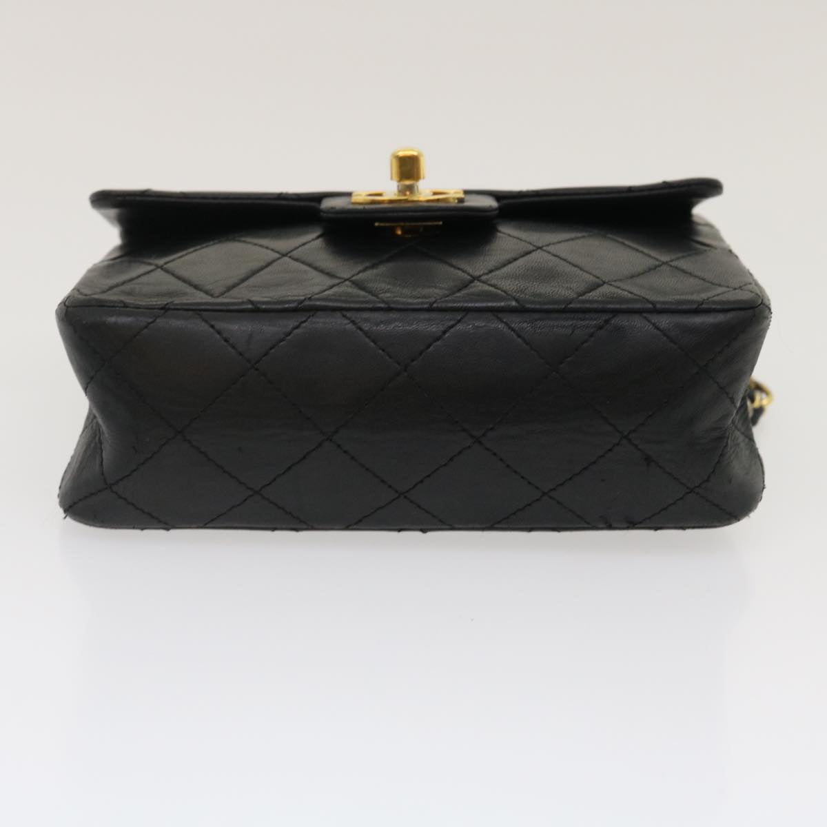 CHANEL Mini Matelasse Chain Flap Shoulder Bag Lamb Skin Black Gold Auth ai651A