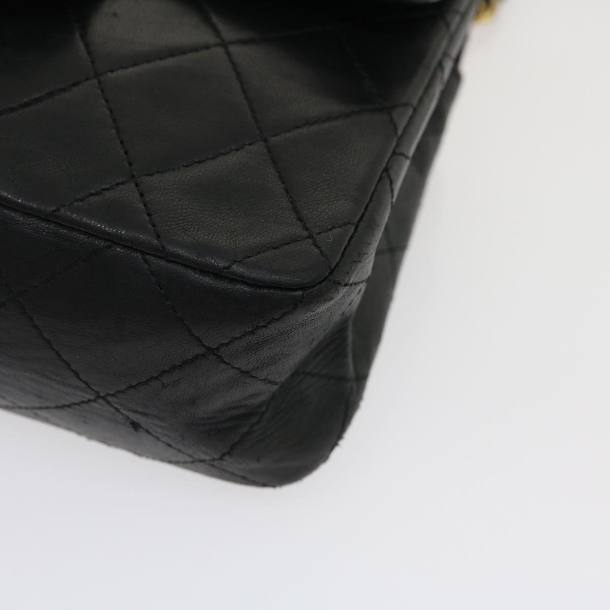 Top Quality Chanel Mini Matelasse Chain New Shoulder Bag Lamb Skin Black Gold Auth ai651A
