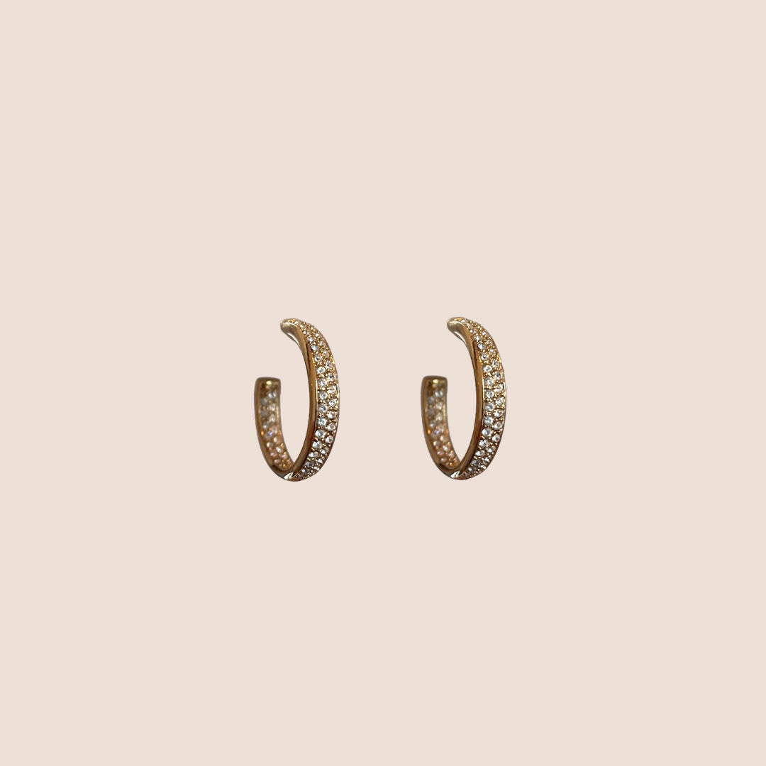 CHRISTIAN DIOR 2000s GOLD PAVÉ RHINESTONE HOOPS