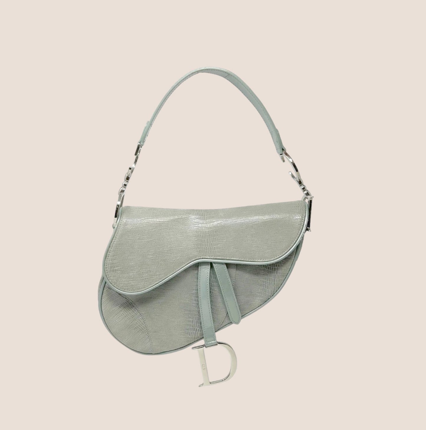 CHRISTIAN DIOR 2001 AZUL BLUE LIZARD EMBOSSED SADDLE BAG