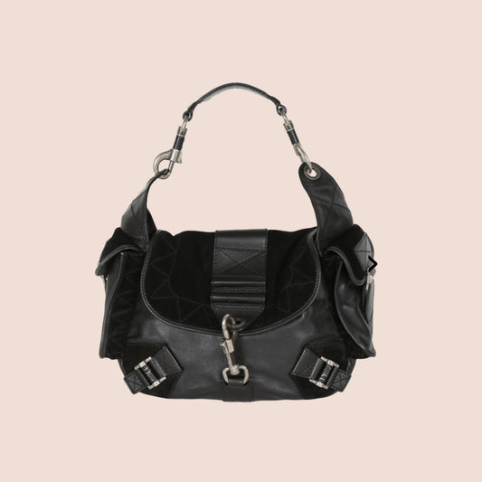 CHRISTIAN DIOR 2006 BLACK SUEDE REBELLE BAG