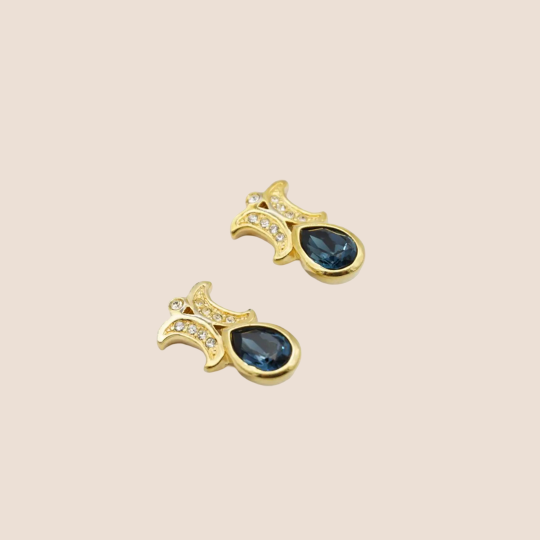 CHRISTIAN DIOR 1980s SAPPFIRE DOUBLE MOON CRYSTAL DROP EARRINGS