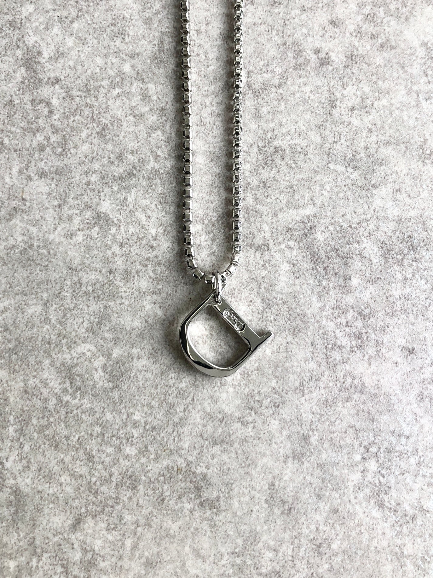 Christian Dior Logo Rhinestone Necklace Silver Vintage 2bv52f