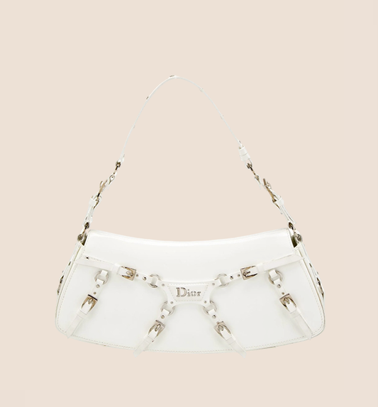 CHRISTIAN DIOR 2003 WHITE LEATHER BONDAGE CLUTCH