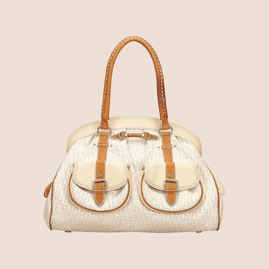 CHRISTIAN DIOR BICOLOR DIORISSIMO CANVAS SATCHEL BAG