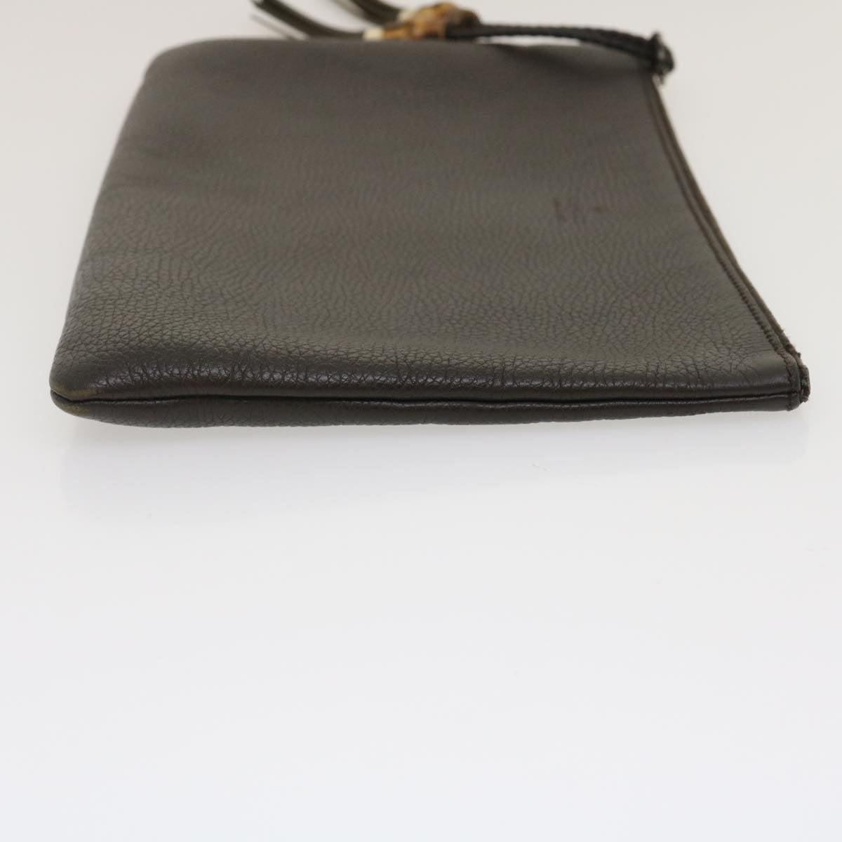 Gucci Clutch Bag Leather Bamboo Brown Auth ki1847