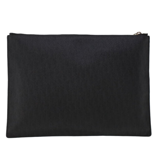 CHRISTIAN DIOR Rose Clutch Bag PVC Leather Black Auth ki3038