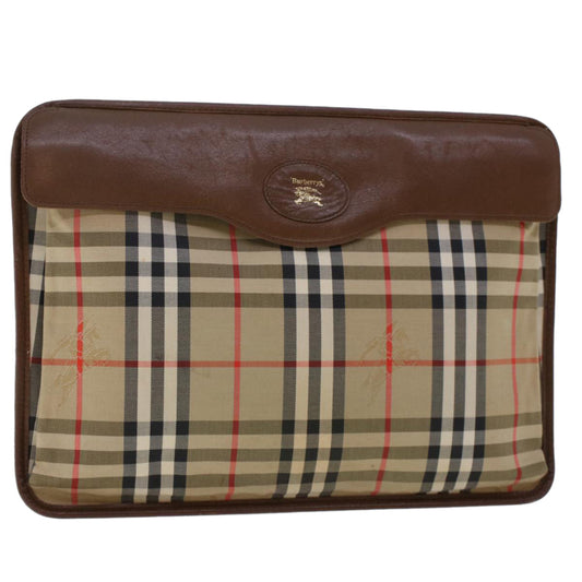 BURBERRYSs Nova Check Clutch Bag Nylon Leather Beige Auth ki3144