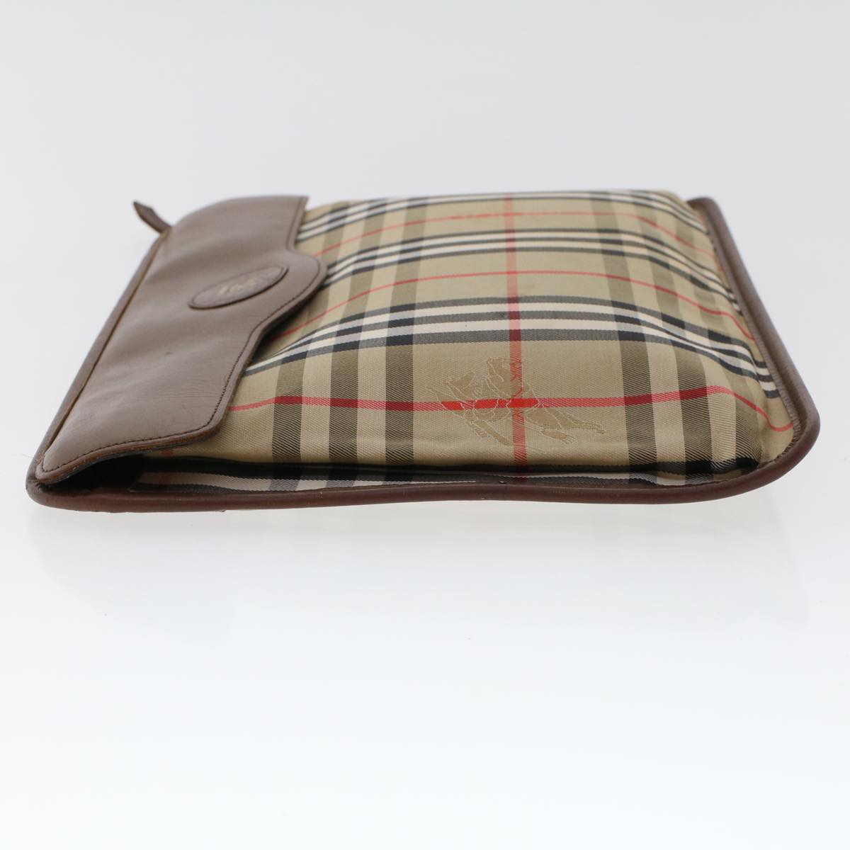 BURBERRYSs Nova Check Clutch Bag Nylon Leather Beige Auth ki3144