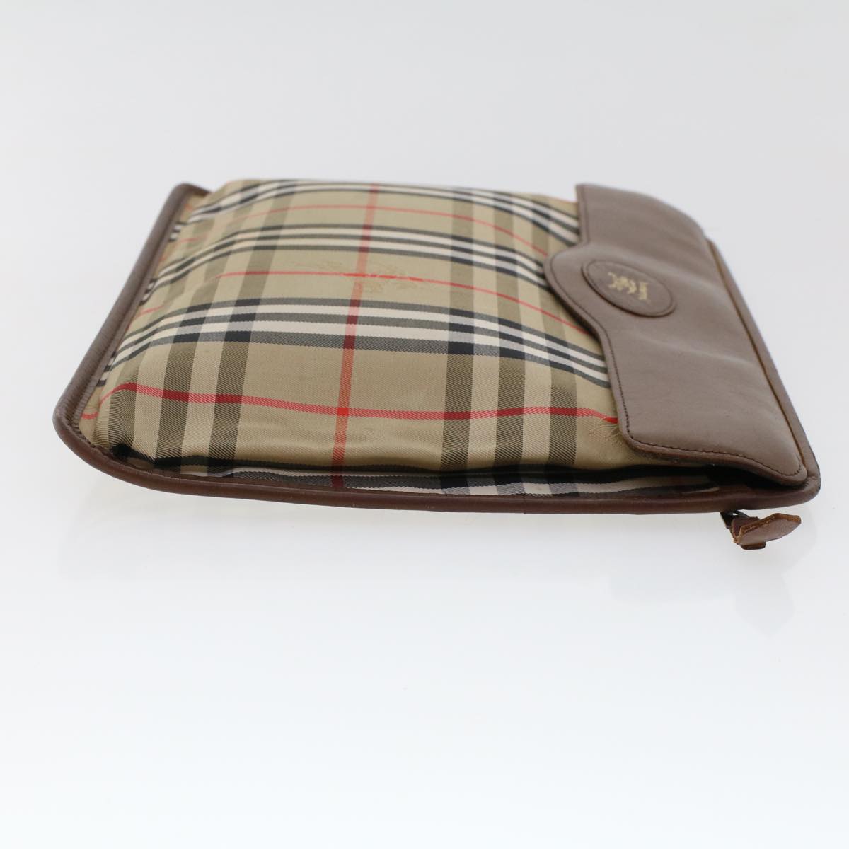 BURBERRYSs Nova Check Clutch Bag Nylon Leather Beige Auth ki3144