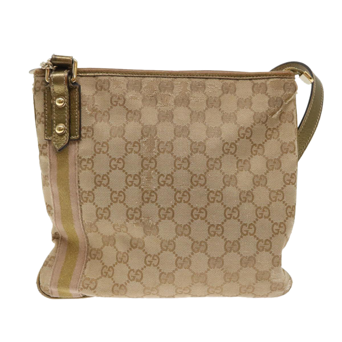 Gucci GG Canvas Sherry Line Shoulder Bag Beige Gold pink 144388  ki3251