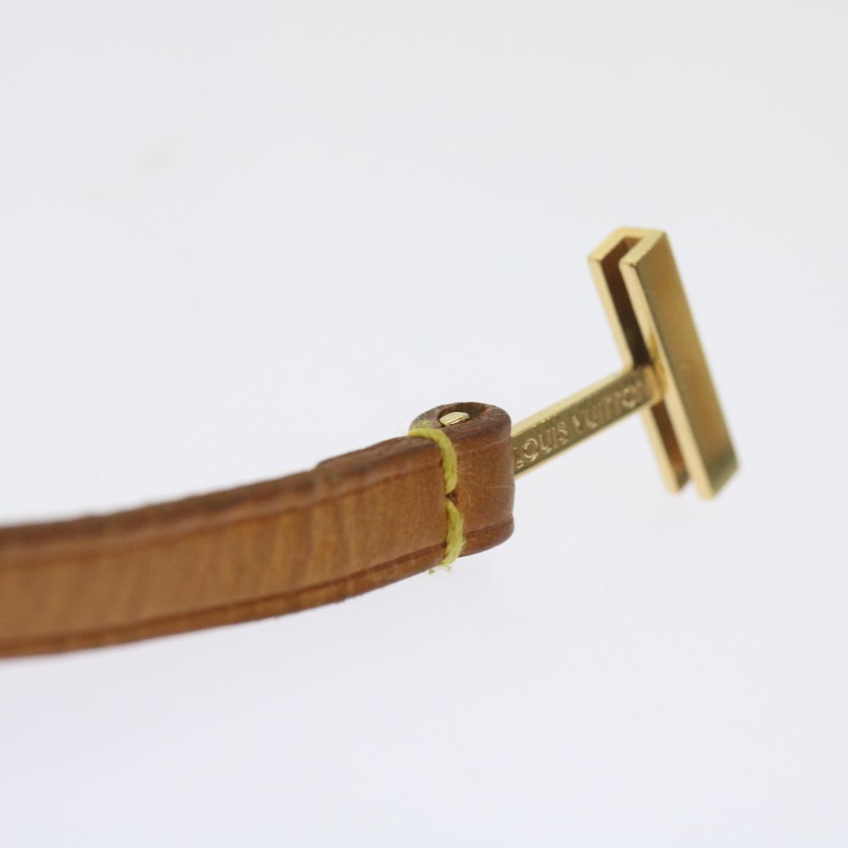 LOUIS VUITTON Strap Leather Beige LV Auth ki3807