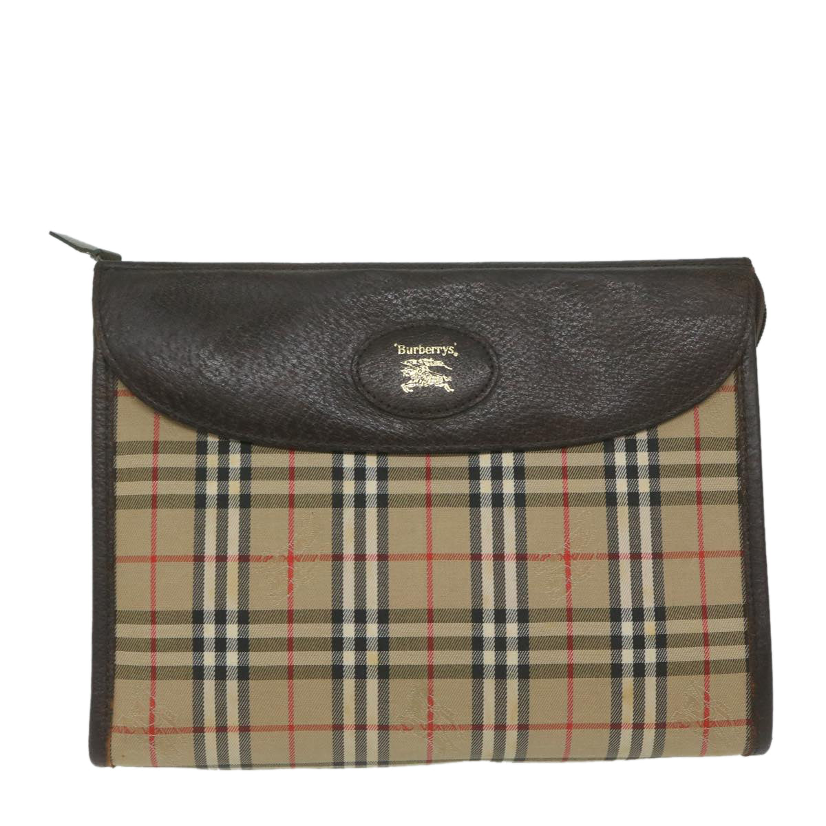 BURBERRYSs Nova Check Clutch Bag Nylon Canvas Beige Auth ki3989