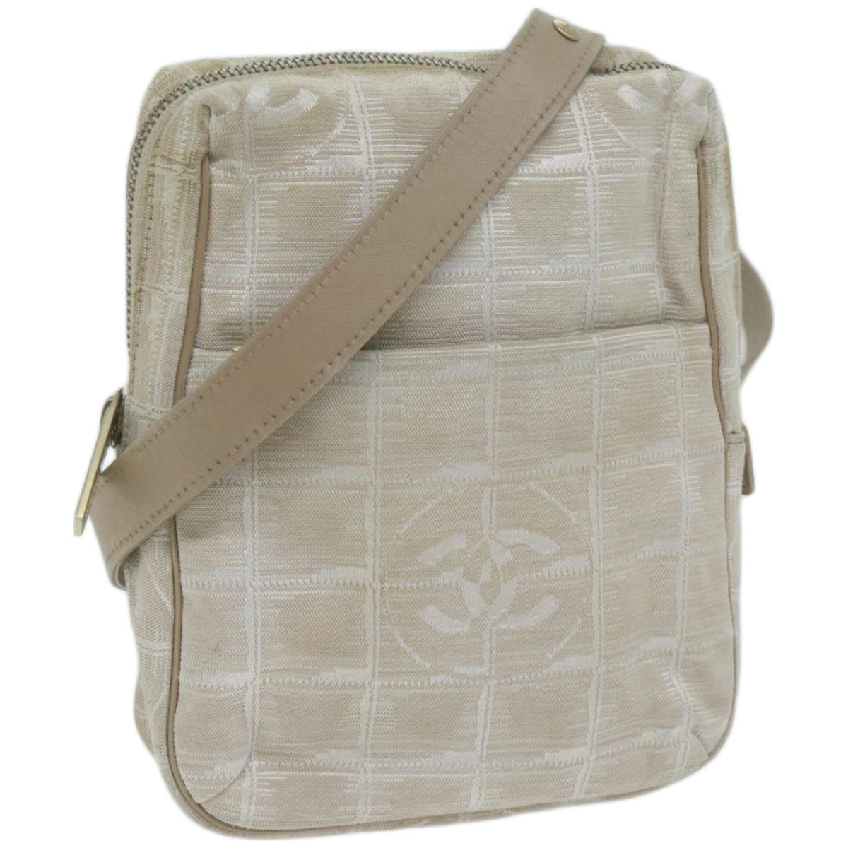 CHANEL New Travel Line Shoulder Bag Nylon Beige CC Auth ki4086