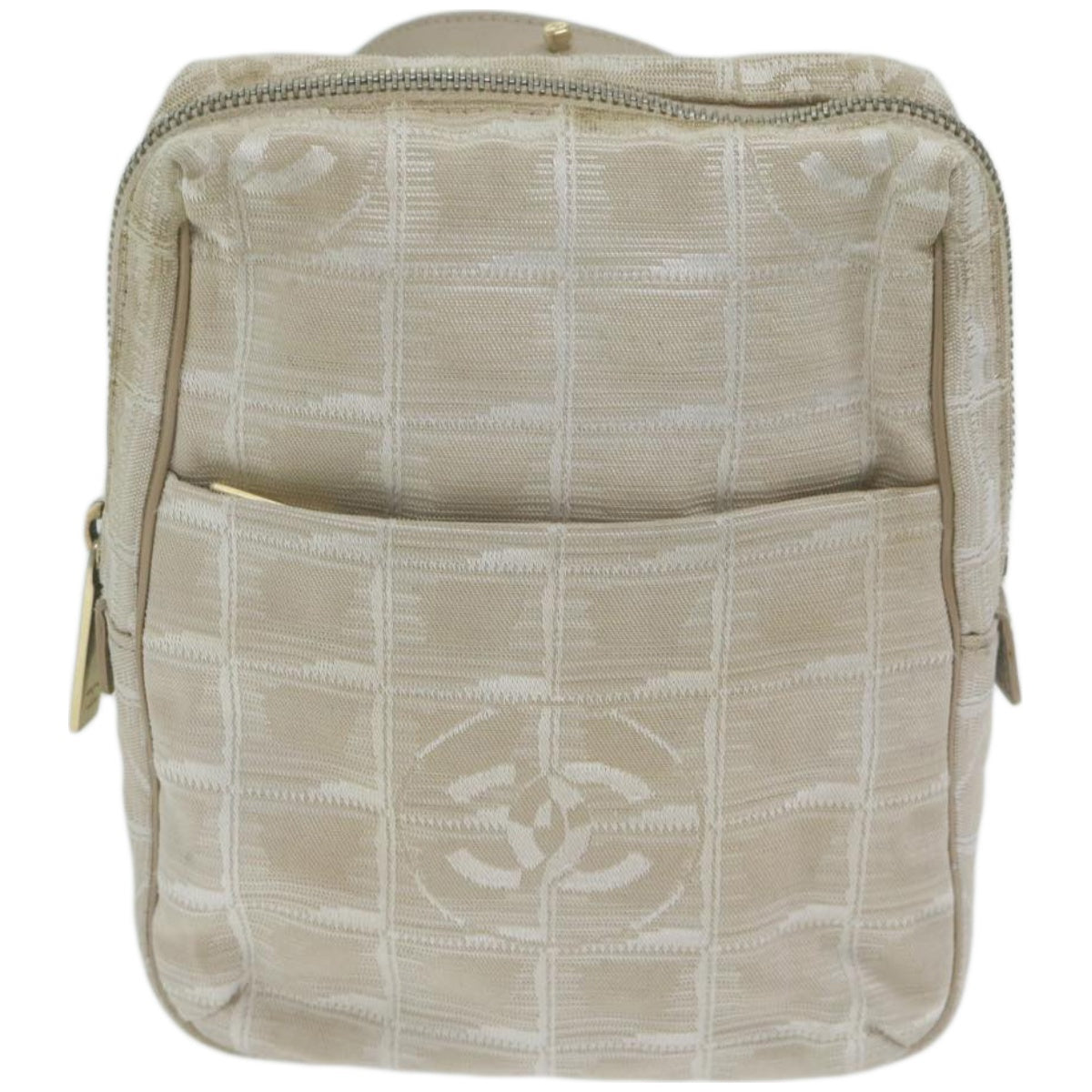 CHANEL New Travel Line Shoulder Bag Nylon Beige CC Auth ki4086