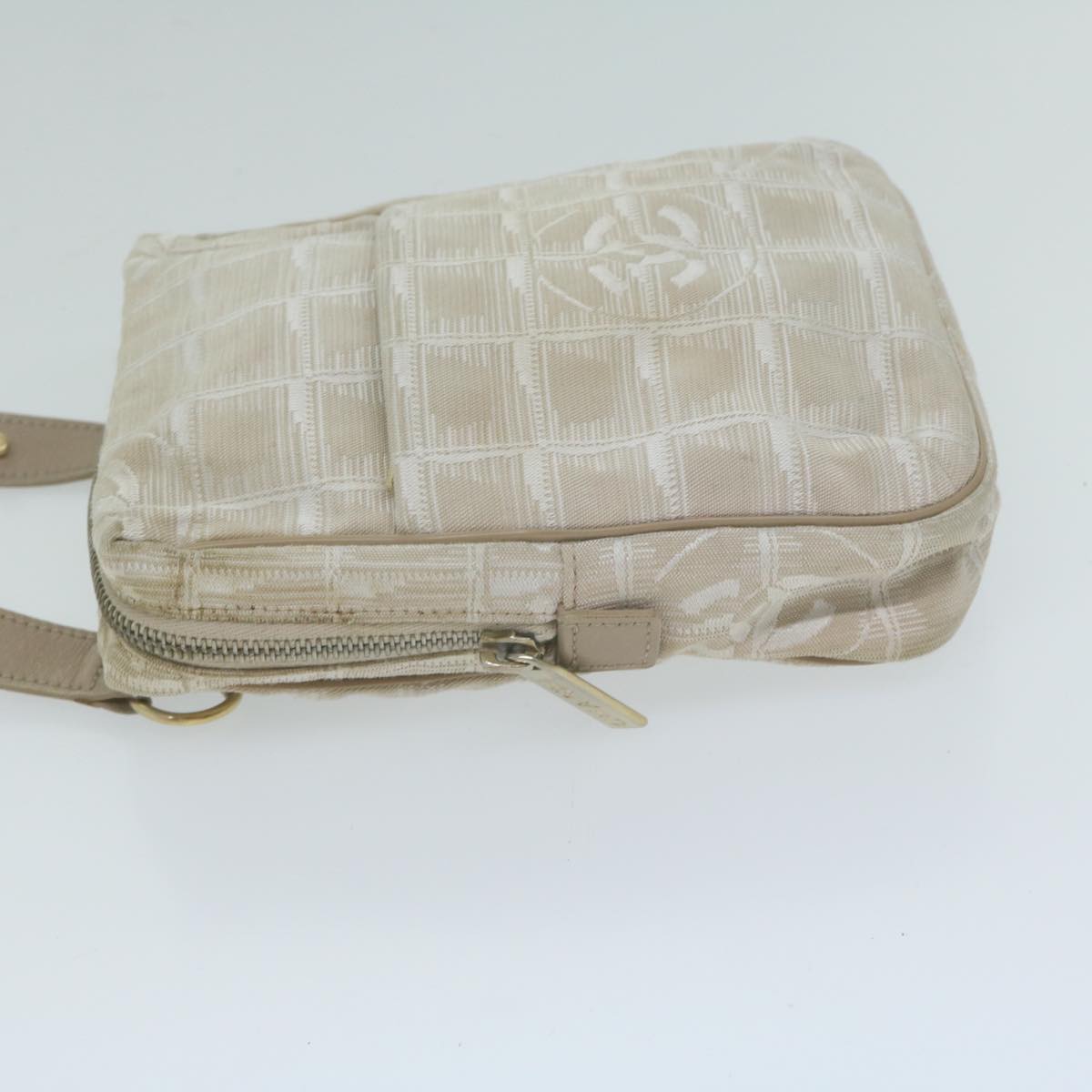 Top Quality Chanel New Travel Line Shoulder Bag Nylon Beige CC Auth ki4086