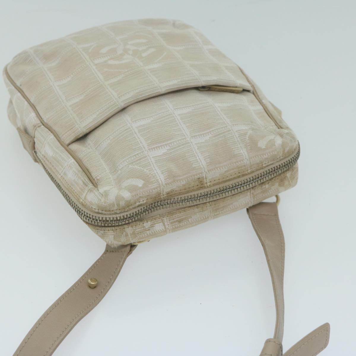 Top Quality Chanel New Travel Line Shoulder Bag Nylon Beige CC Auth ki4086