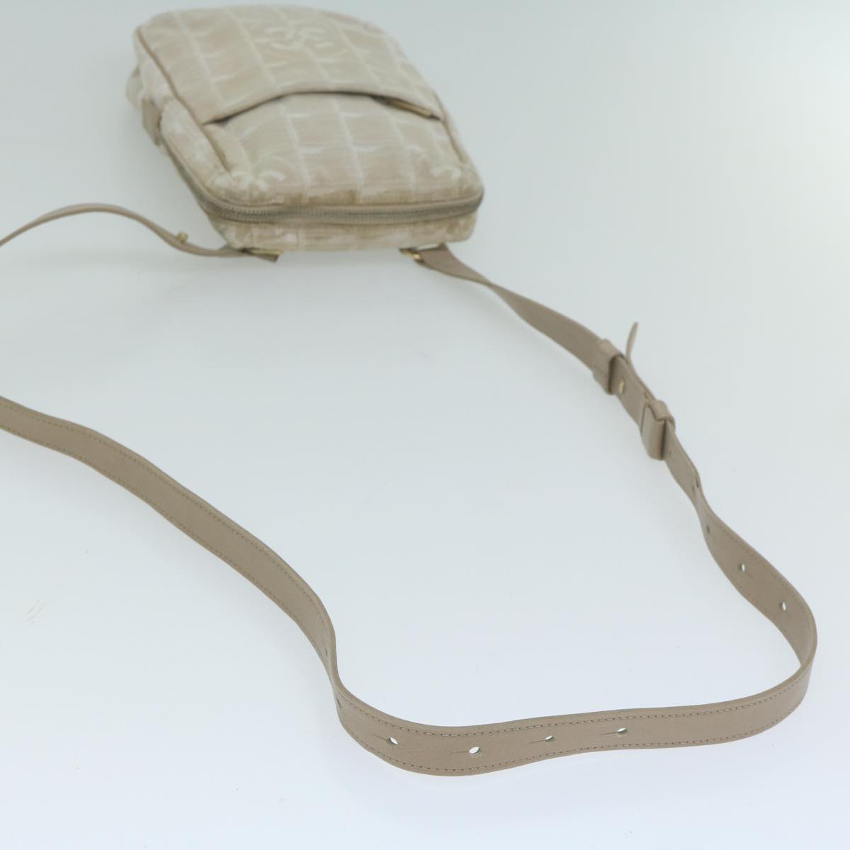 CHANEL New Travel Line Shoulder Bag Nylon Beige CC Auth ki4086
