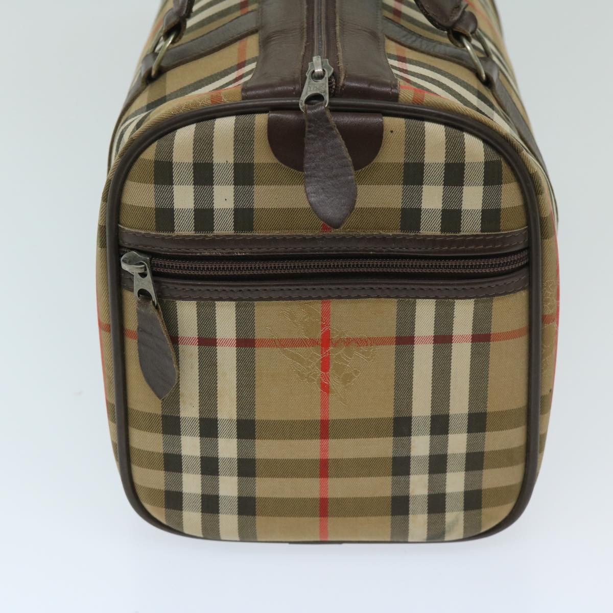 BURBERRYSs Nova Check Boston Bag Canvas Beige Auth ki4187