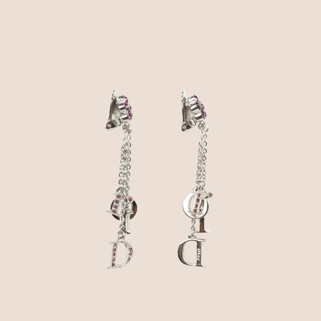 CHRISTIAN DIOR MINI FLOWER PURPLE RHINESTONE EARRINGS