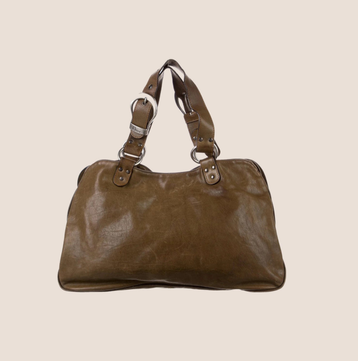 CHRISTIAN DIOR 2006 KHAKI LEATHER DOUBLE GAUCHO BAG