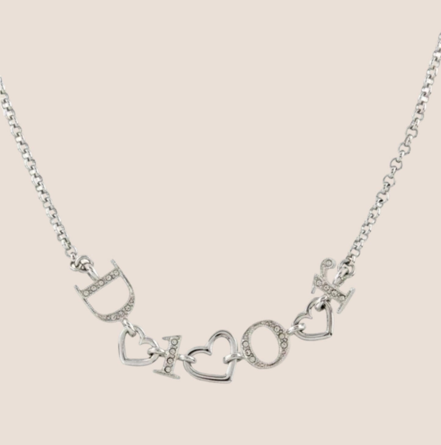 CHRISTIAN DIOR SILVER HEART LOGO NECKLACE