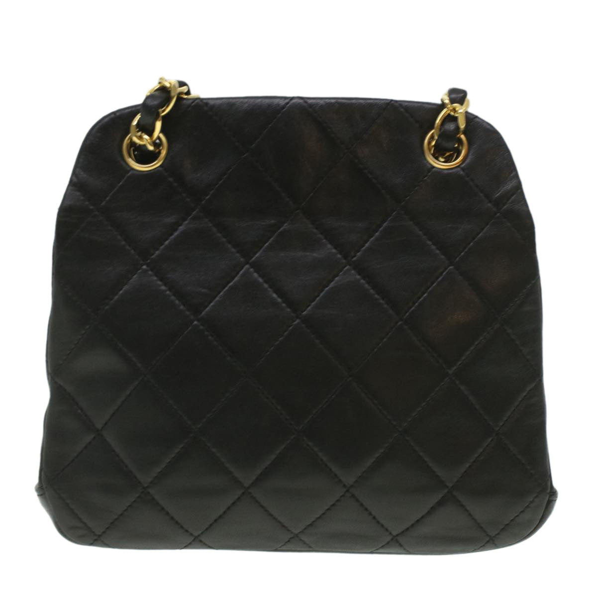 CHANEL Matelasse Clasp Chain Shoulder Bag Lamb Skin Black CC Auth kk164