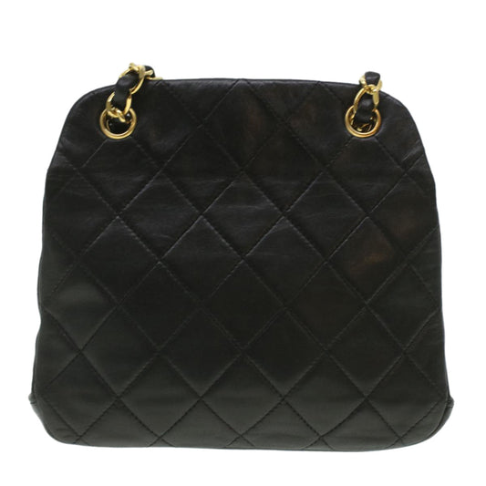 CHANEL Matelasse Clasp Chain Shoulder Bag Lamb Skin Black CC Auth kk164
